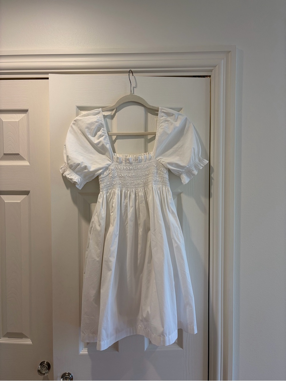 Abercrombie & Fitch White Puff Sleeve Smocked Mini Dress